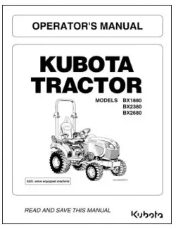 Kubota BX1880 BX2380 BX2680 Operator's Manual Part #K2871-71310
