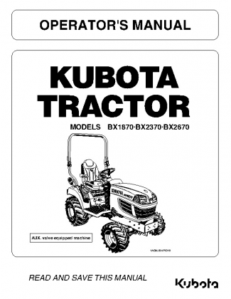 Kubota #K2771-71211 BX1870 BX2370 BX2670 Operators Manual