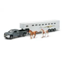 New-Ray Toys #SS-10713B 1:32 Chevrolet Silverado w/ Fifth Wheel Horse Trailer
