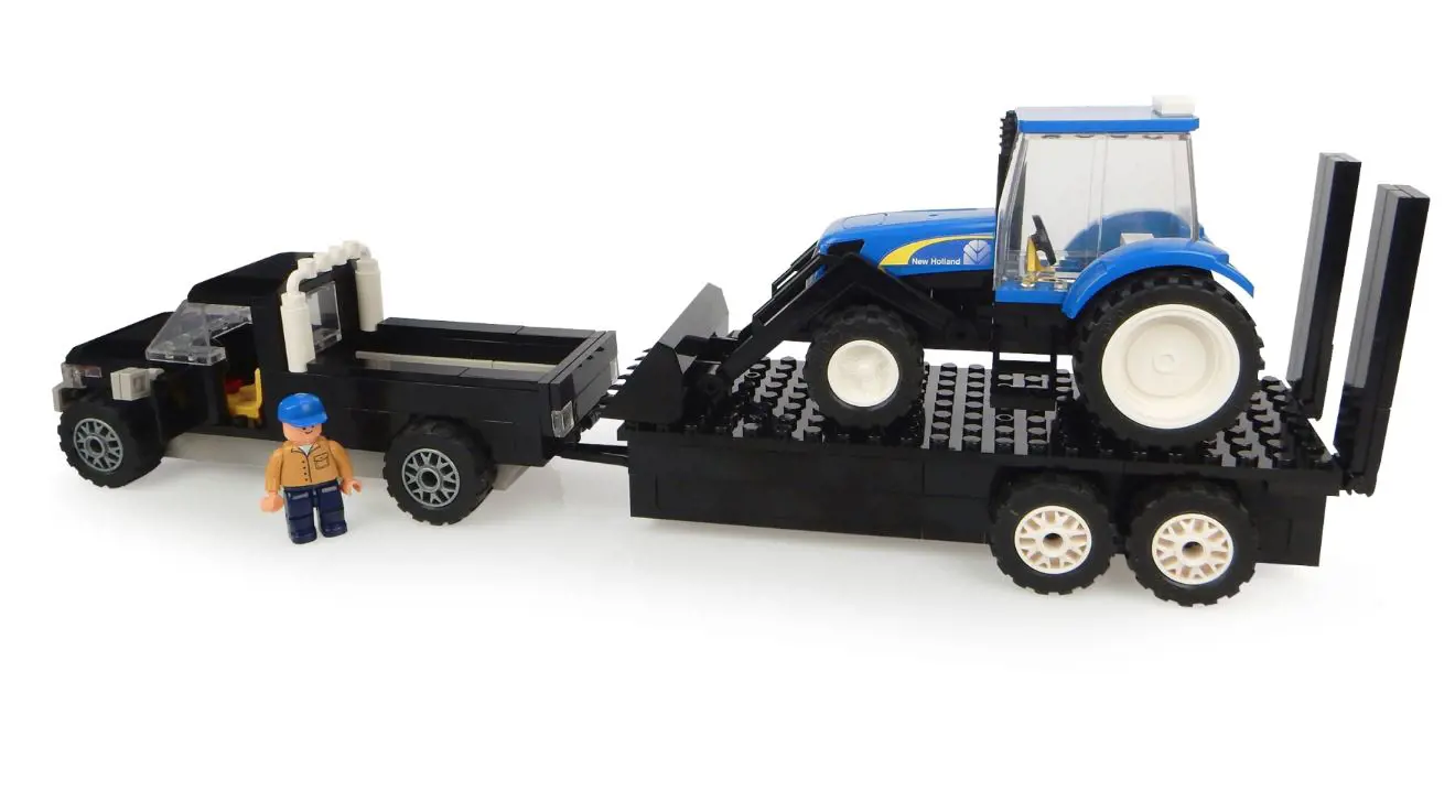 Image 1 for #IMX39607 IMex New Holland Tractor w/ Truck & Trailer Building Block Set
