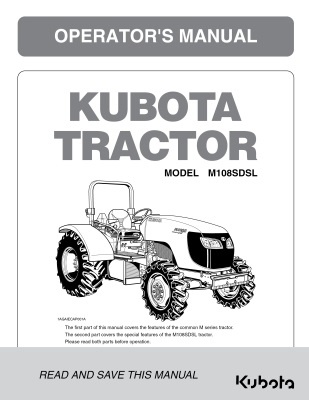 Kubota #3N630-99717 M108SDSL Operators Manual