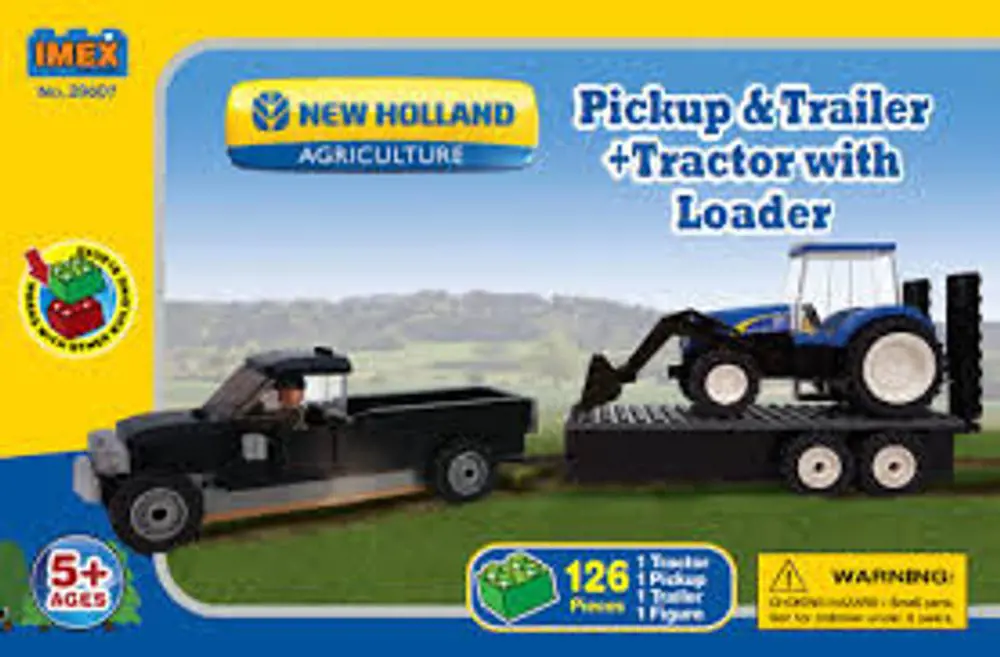 Image 3 for #IMX39607 IMex New Holland Tractor w/ Truck & Trailer Building Block Set