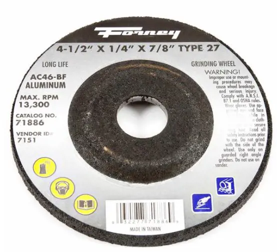 Image 1 for #F71886 Grinding Wheel, Aluminum, Type 27, 4-1/2" x 1/4" x 7/8"