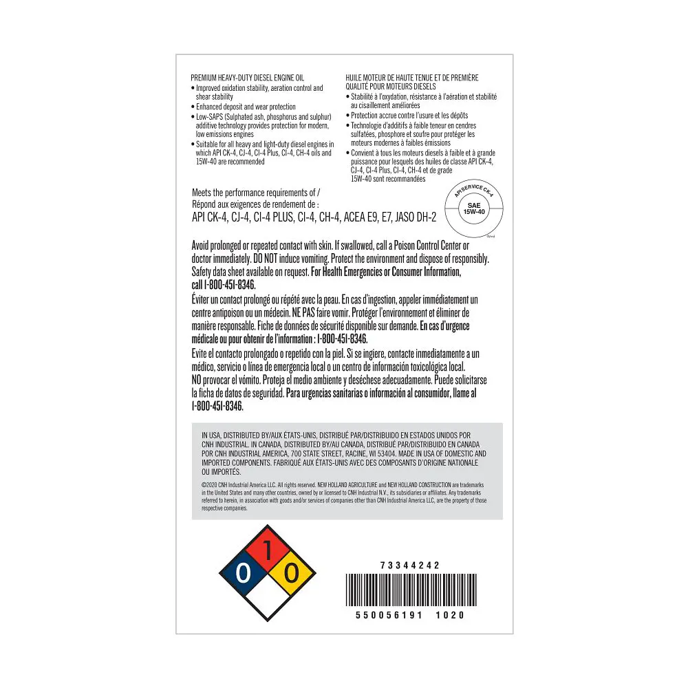 New Holland #73344242 15W-40 CK-4 Engine Oil 