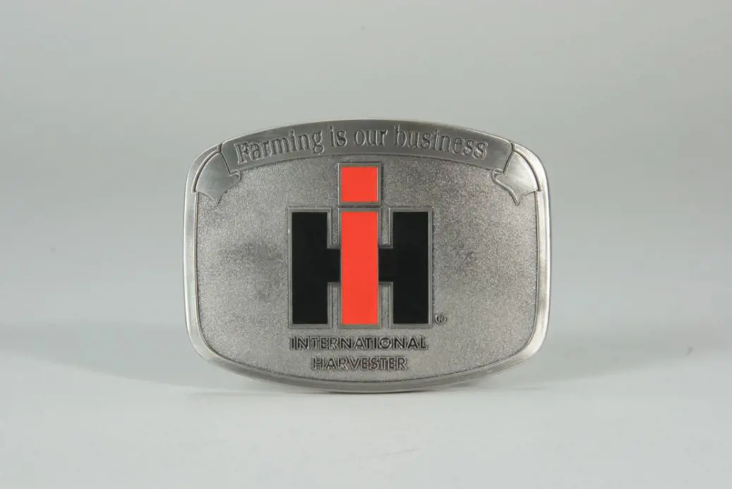 Image 1 for #ZJD618 IH "FARMING IS OUR BUSINESS" BRUSHED PEWTER BELT BUCKLE