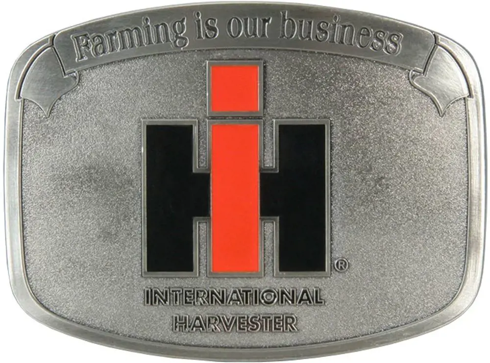 Image 2 for #ZJD618 IH "FARMING IS OUR BUSINESS" BRUSHED PEWTER BELT BUCKLE