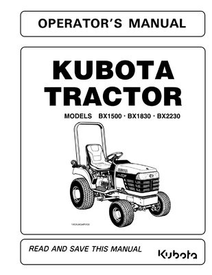 Kubota BX1500 BX1830 BX2230 Operators Manual Part #K2571-71213