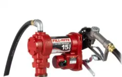 Fill-Rite 15 GPM, 12V DC Pump, 3/4" x 12' Hose, 3/4" Manual Nozzle, 5' Ground Wire, 18' 12 Gauge 2 Wire Bat Part #FR1210H