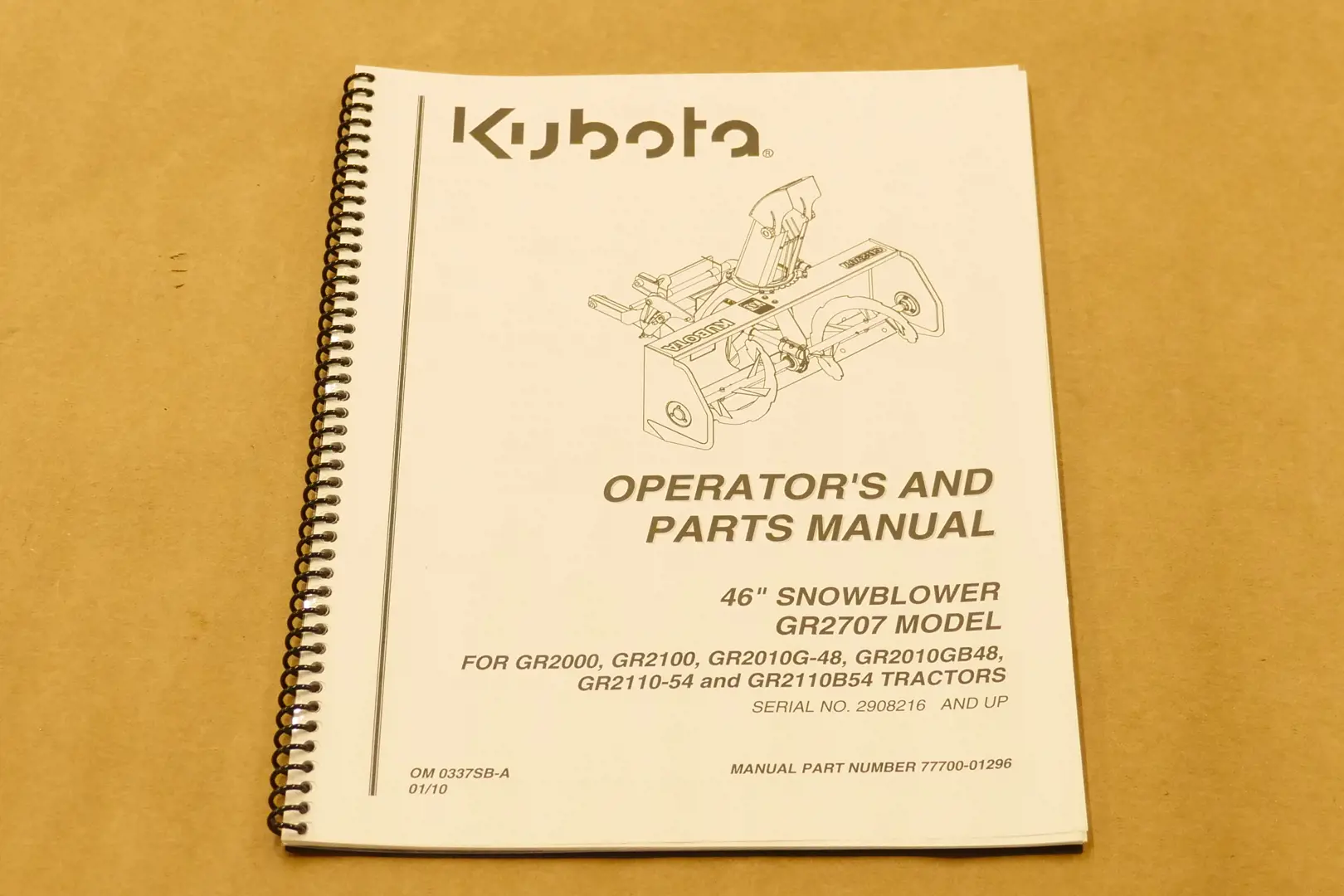 Image 1 for #77700-01296 GR2707 46" Snow Blower Operators Manual