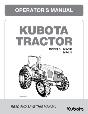 Kubota #3B291-99711 M5-091 M5-111 - ROPS Operators Manual