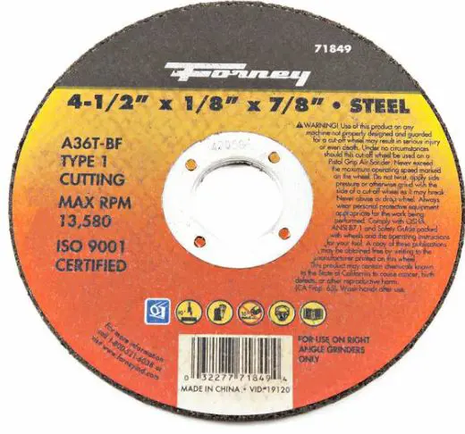 Image 1 for #F71849 Cut-Off Wheel, Metal, Type 1, 4-1/2" x 1/8" x 7/8"