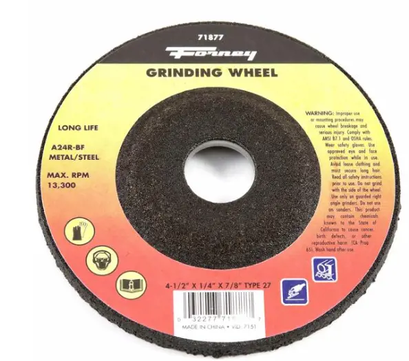 Image 1 for #F71877 Grinding Wheel, Metal, Type 27, 4-1/2" x 1/4" x 7/8"