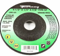 Forney #F71897 Grinding Wheel, Masonry, Type 27, 4-1/2" x 1/4" x 7/8"