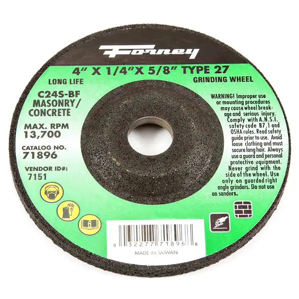 Image 1 for #F71896 Grinding Wheel, Masonry, Type 27, 4" x 1/4" x 5/8"
