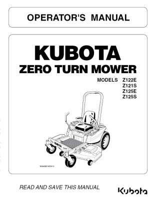 Kubota #K3011-71235 Z122E Z121S Z125E Z125S Operator's Manual