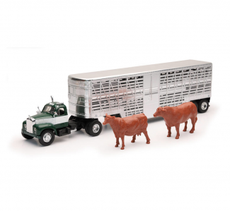 New-Ray Toys #SS-16116A 1:43 1953 Mack B-61 Livestock Truck W/ Cattles